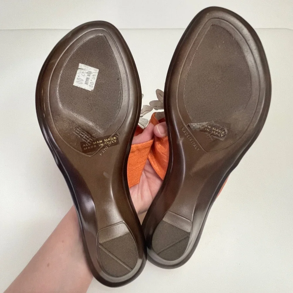 Italian Shoemakers Orange Floral Thong Sandals Wedge Heel Made in Italy Womens 8